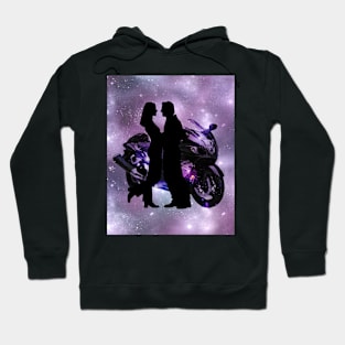 Motorcycle couple in purple Hoodie